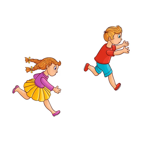 Bosquejo vectorial corriendo ranaway niños conjunto — Archivo Imágenes Vectoriales