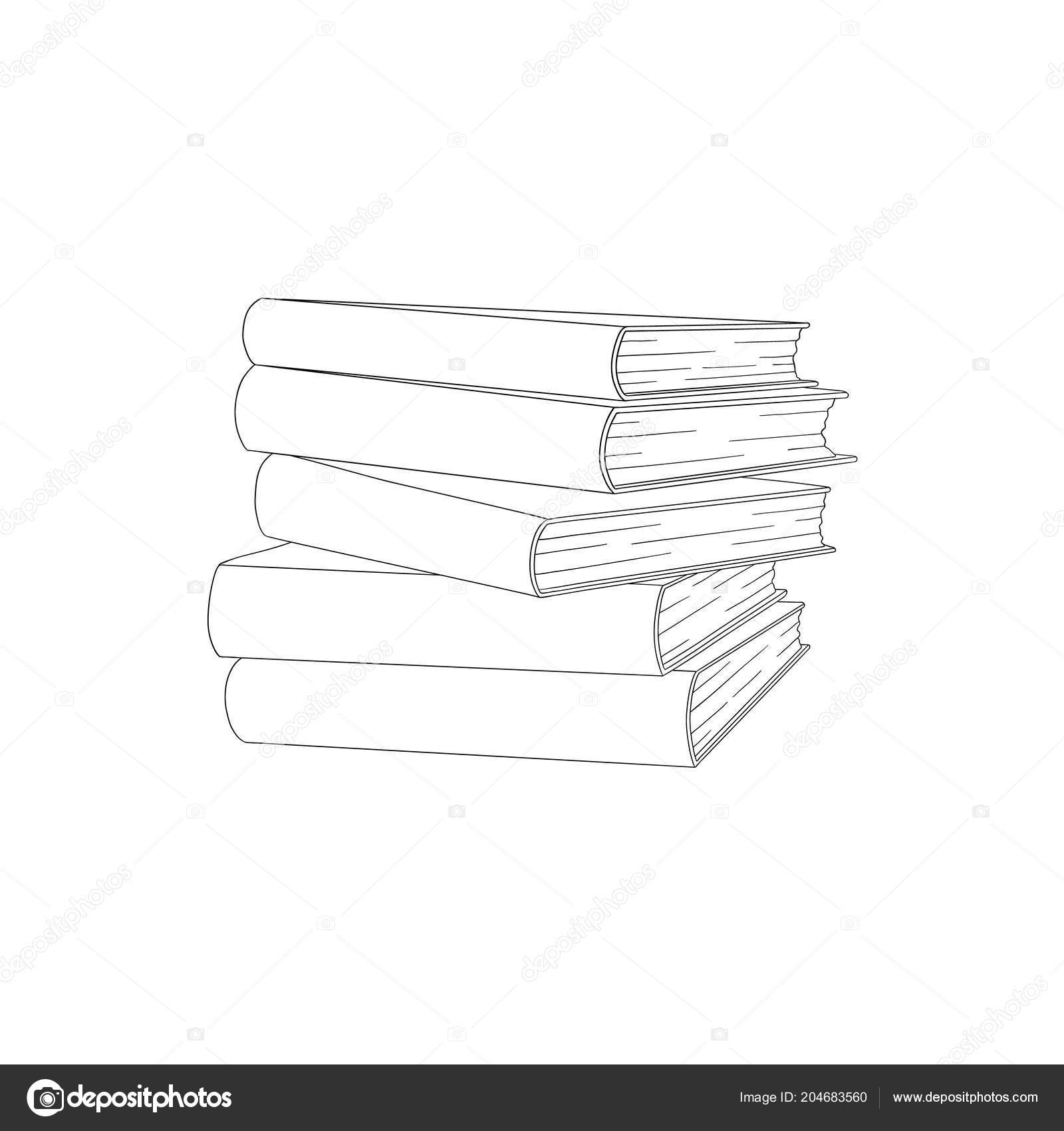 Vector hand draw open book lying on high stack of books isolated