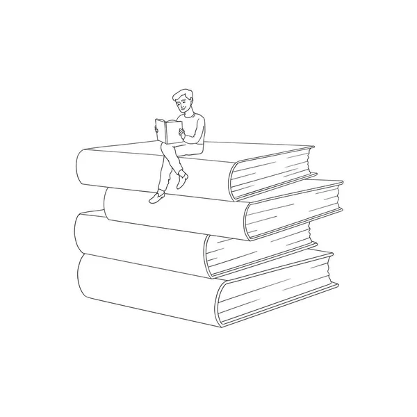 Vecteur plat adulte livre de lecture à pile — Image vectorielle