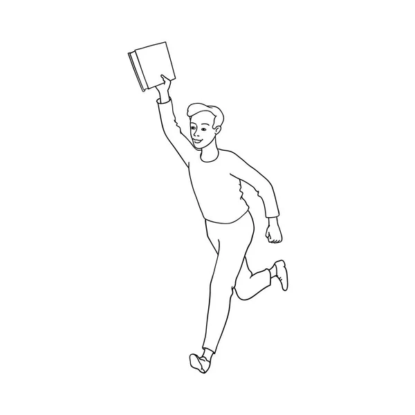 Vector esboço adulto homem correndo com livro — Vetor de Stock
