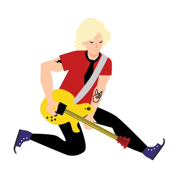 Διάνυσμα επίπεδη άνθρωπος παίζει ηλεκτρική κιθάρα ροκ — Διανυσματικό Αρχείο