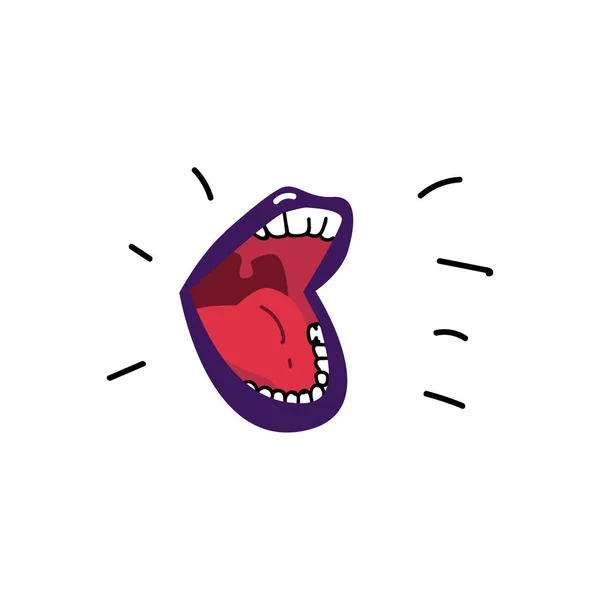 Vector flat female mouth open shouting, singing — Stock Vector