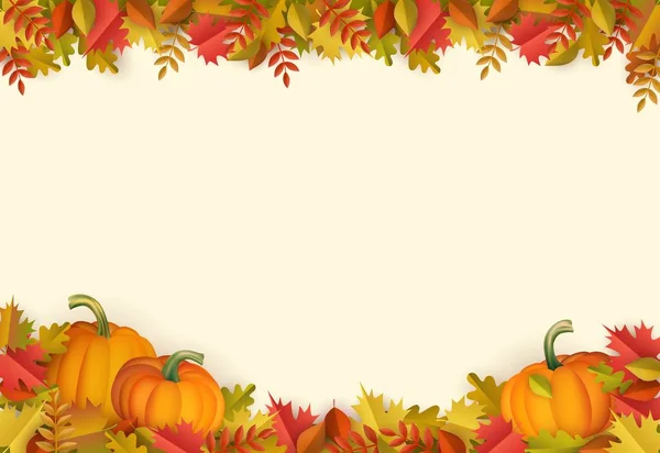 Vector autumn leaves, pumpkin frame — Stock Vector