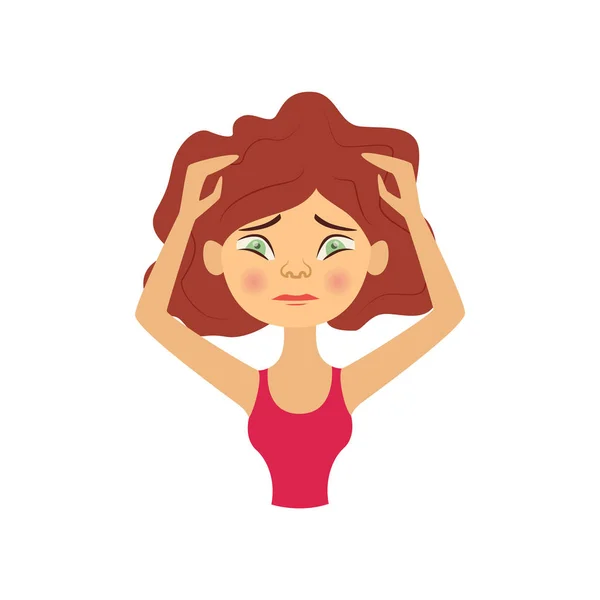 Vettore giovane donna con mal di testa dolore — Vettoriale Stock