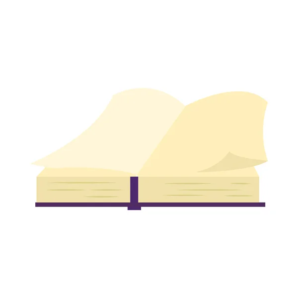 Offenes Buch mit violettem Hardcover und Papierseiten isoliert auf weißem Hintergrund. — Stockvektor