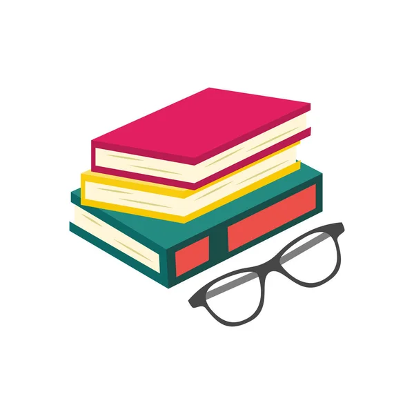 Vektor ploché knihy hromadu nebo sloupec s brýlemi — Stockový vektor