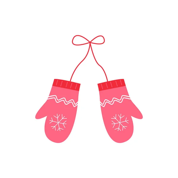 可爱的红色针织手套与雪花 — 图库矢量图片
