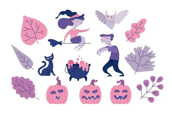 Symboles d'Halloween ensemble avec divers éléments drôles et effrayants pour la conception de vacances d'automne . — Image vectorielle