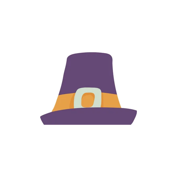 Cappello pellegrino viola con ala larga in stile piatto isolato su sfondo bianco . — Vettoriale Stock