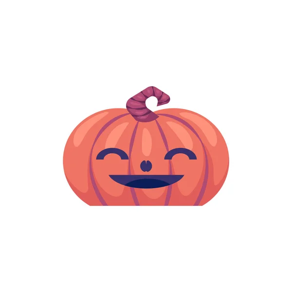 Halloween carved pumpkin with smiling face emoticon isolated on white background. — Stock Vector