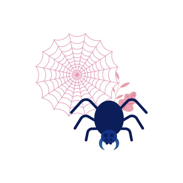 Vektor flach halloween schwarze Spinne im Netz — Stockvektor