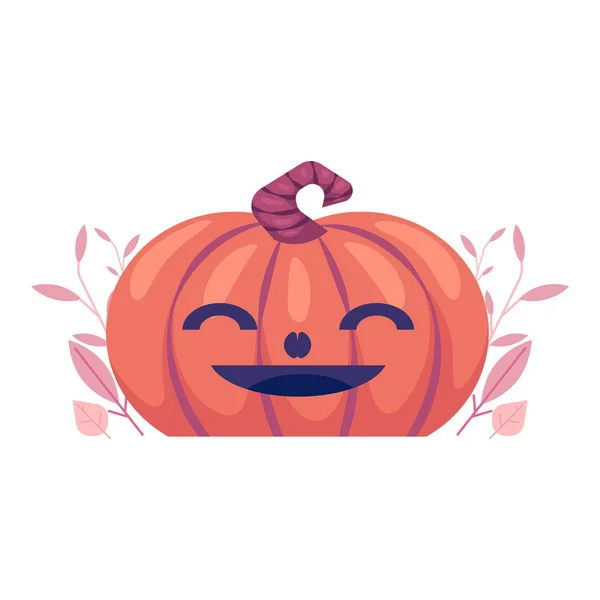 Vecteur plat Citrouille fantôme avec visage souriant. Jack o lanterne automne — Image vectorielle