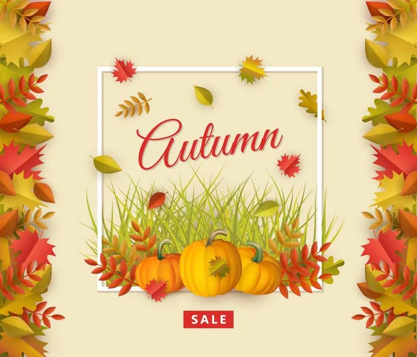 Venda de outono vetorial com moldura quadrada de folhas —  Vetores de Stock