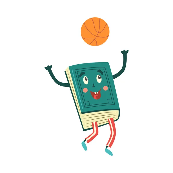 Vector cartoon book character basketball slam dunk — Stock Vector