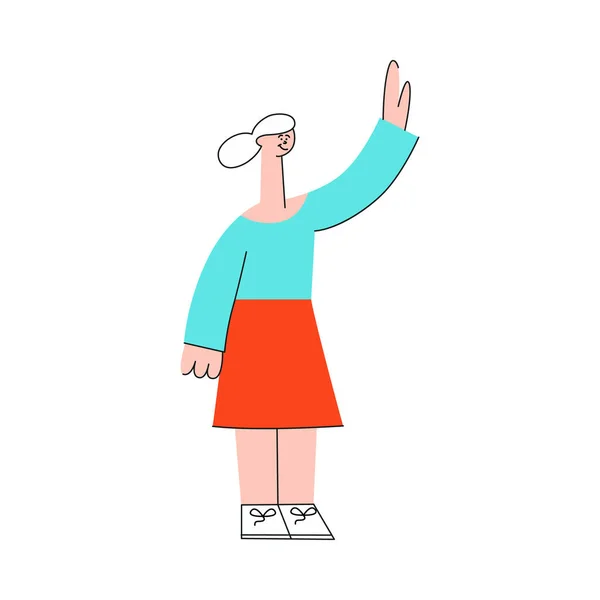 Femme vectorielle agitant la main à ses collègues — Image vectorielle