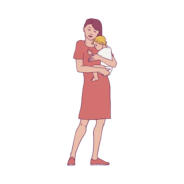 Vector madre feliz de pie con el bebé recién nacido — Archivo Imágenes Vectoriales