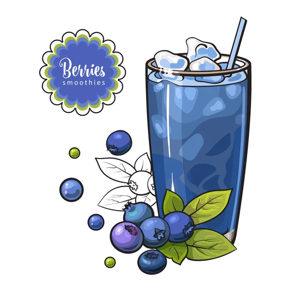 Batido de arándanos en estilo de boceto aislado sobre fondo blanco . — Vector de stock