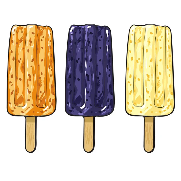 Ręcznie rysowane popsicle lody wektor zestaw — Wektor stockowy