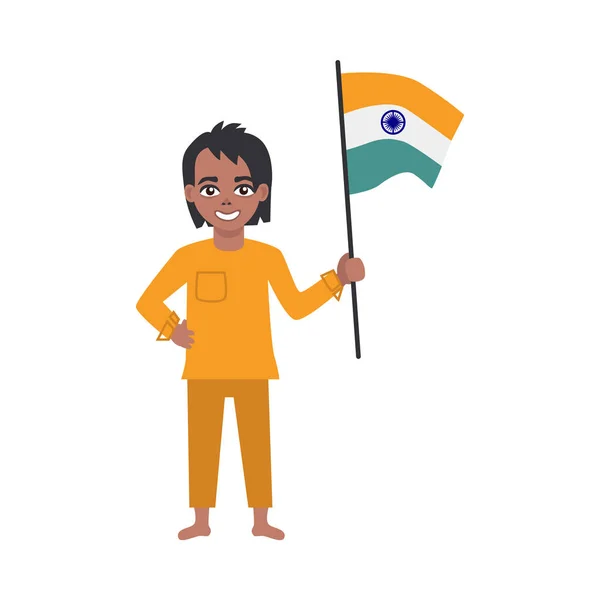 Enfant indien plat tenant le drapeau national — Image vectorielle