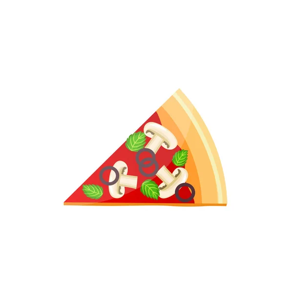 Plano delicioso icono de rebanada de pizza con setas , — Vector de stock