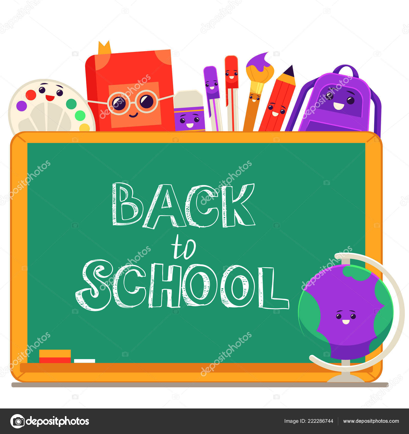 Back School Vector Illustration Welcome Banner School Supplies Cartoon Characters Vector Image By C Sabelskaya Vector Stock