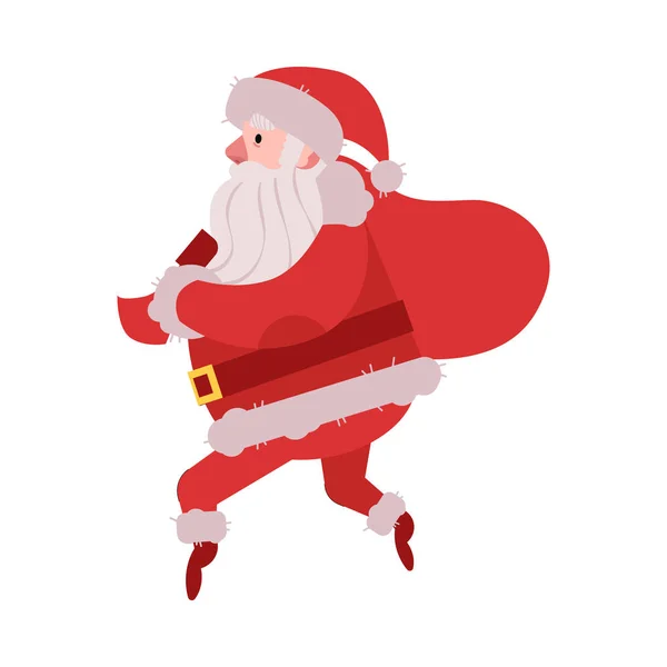 Vector illustration of Santa Claus sneaking with bag of Christmas and New Year gifts. — Stock Vector