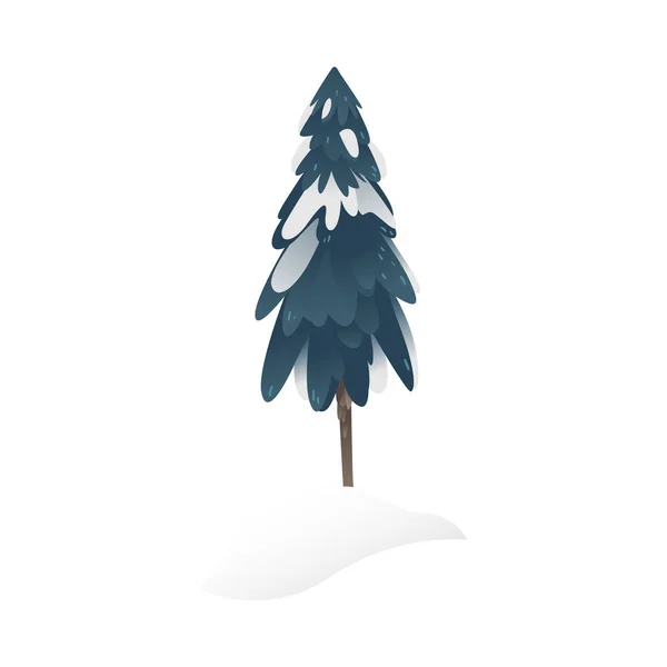 Schneebedeckter Tannenbaum-Vektorillustration für saisonales natürliches Design im flachen Stil. — Stockvektor