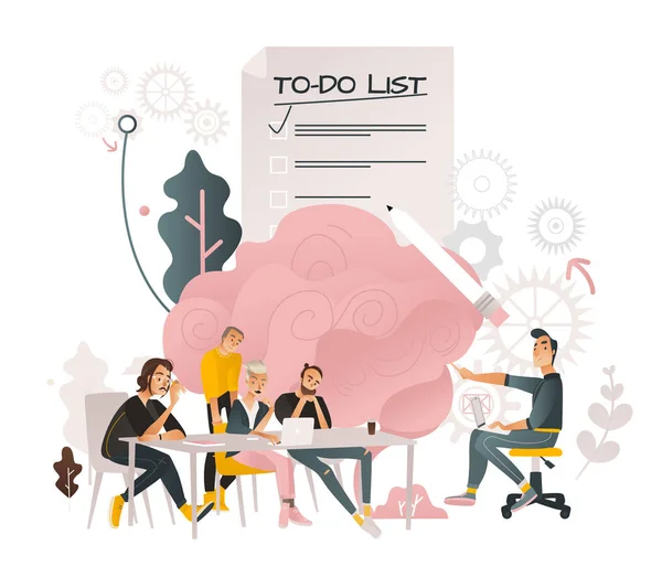 Coworking communication vector illustration with team of people working together and discussing process. — Stock Vector