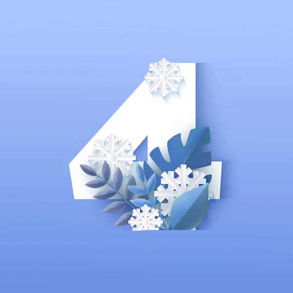 Vektorillustration av nummer fyra vinter naturliga design. — Stock vektor