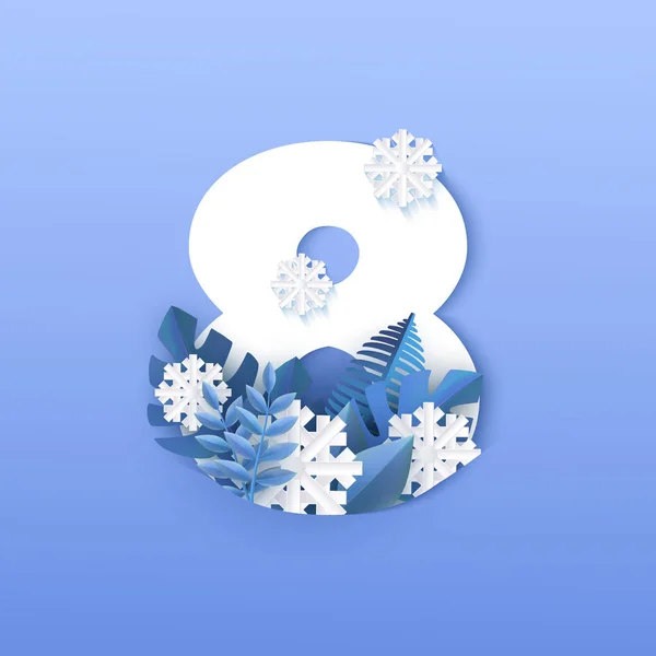 Ilustración vectorial de numeral 8 diseño natural de invierno . — Vector de stock