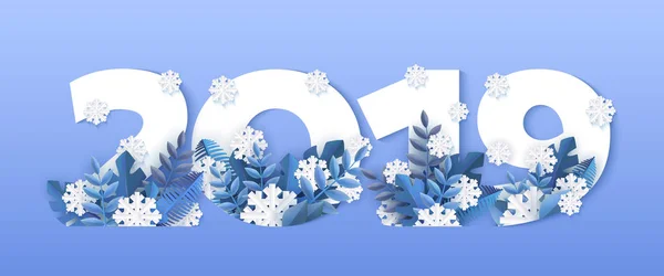 Vector winter 2019 new year numbers snowflake ice — Stock Vector