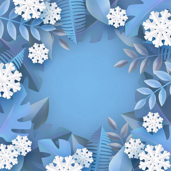 Fondo de invierno vectorial con hojas y copo de nieve — Vector de stock