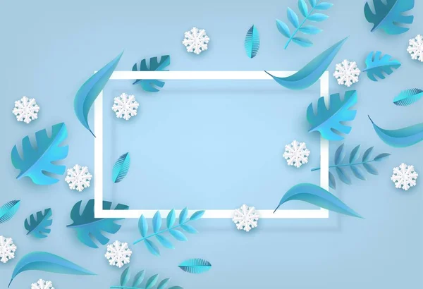 Fundo de inverno vetorial com folhas e floco de neve — Vetor de Stock