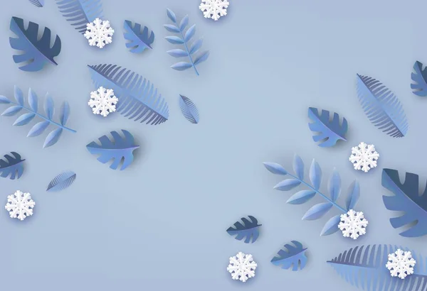 Vektor téli háttér levelek és hópehely — Stock Vector