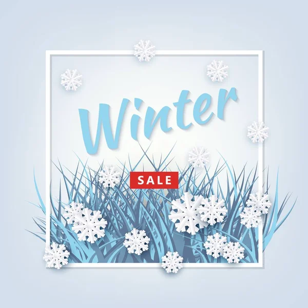 Fundo de inverno vetorial com folhas e floco de neve —  Vetores de Stock