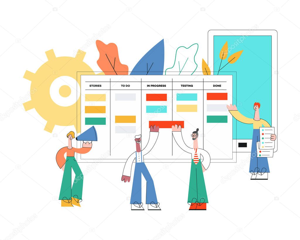 Vector illustration of scrum planning technique of teamwork concept.