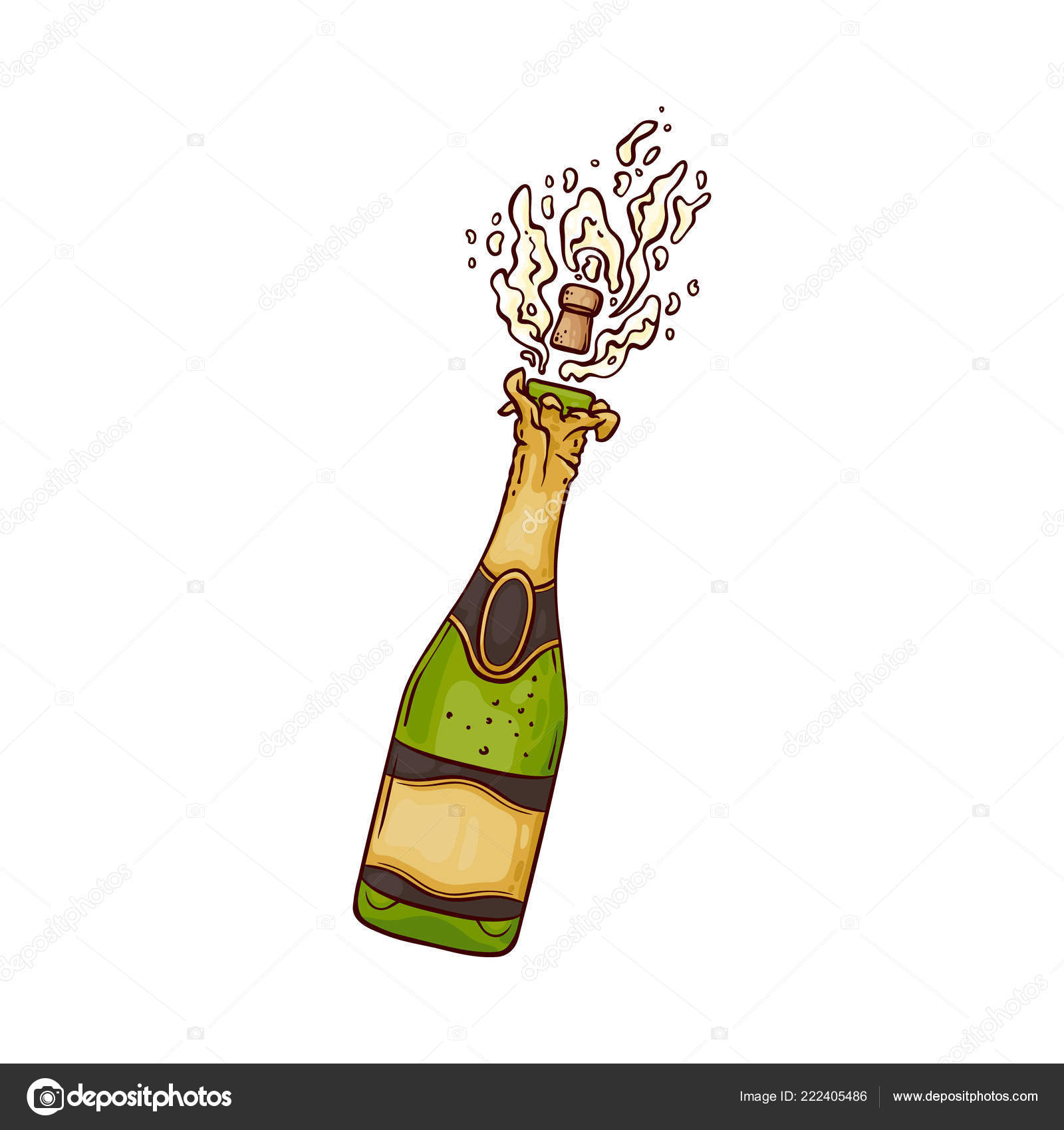 Vector illustration of champagne bottle with popping cork and