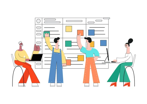 Vector illustration of scrum planning technique of teamwork on software development. — Stock Vector