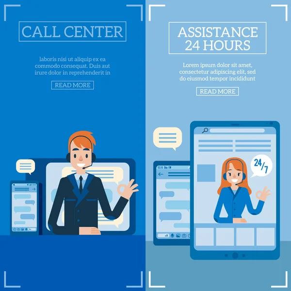 Support de hotline vectoriel et assistant en ligne — Image vectorielle