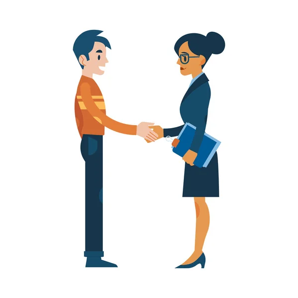 Vector flat man woman business handshake, deal — Stock Vector