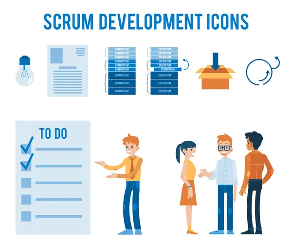 Vektorové ploché agilní scrum kanban metodika setkání — Stockový vektor