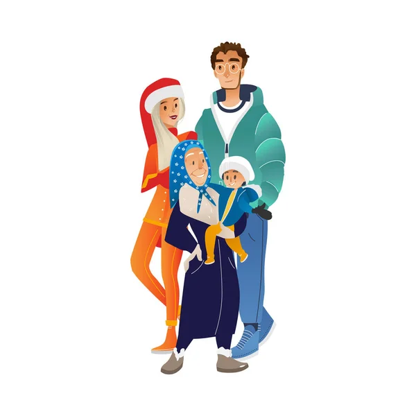 Vectorillustratie van de familie portret van de winter met verschillende generaties. — Stockvector