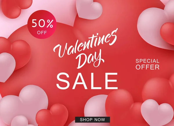 Szczęśliwy Valentine Day sprzedaż bannery z czerwone i różowe serca. — Wektor stockowy
