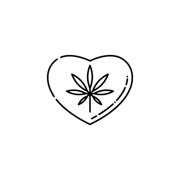 Herz-Symbol mit Marihuana-Blatt innerhalb der Linie Symbol. — Stockvektor