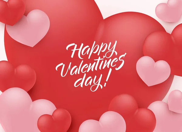 Glad Alla hjärtans dag Grattis banner med röda och rosa hjärtan. — Stock vektor