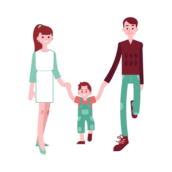 Illustration vectorielle de marche familiale heureuse dans un style plat . — Image vectorielle