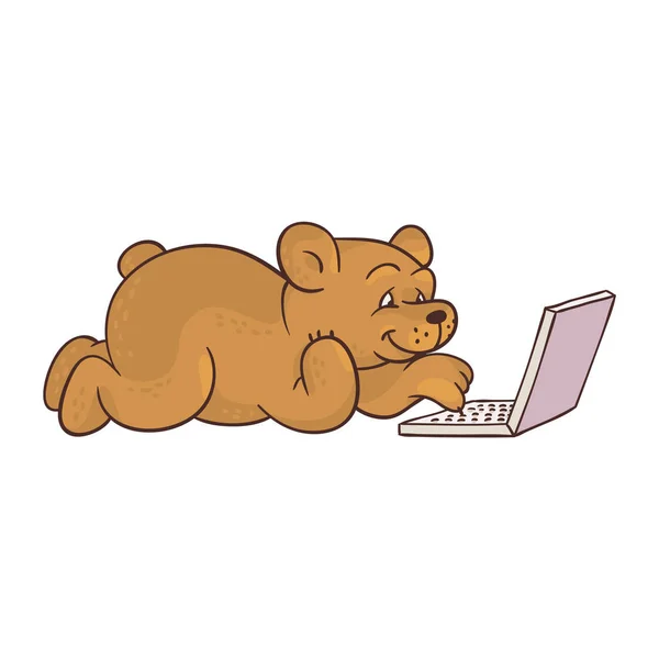 矢量卡通熊坐在笔记本电脑 ta 膝上 — 图库矢量图片