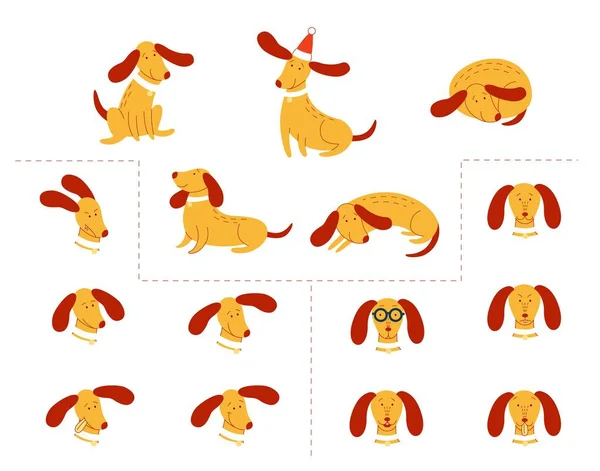 Vetor engraçado cão pet animação flat set — Vetor de Stock