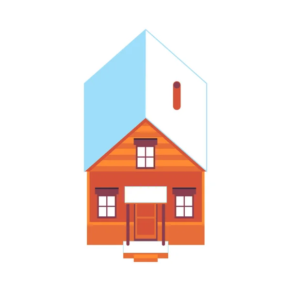 Vector wooden house at winter snowy roof icon — Stock Vector