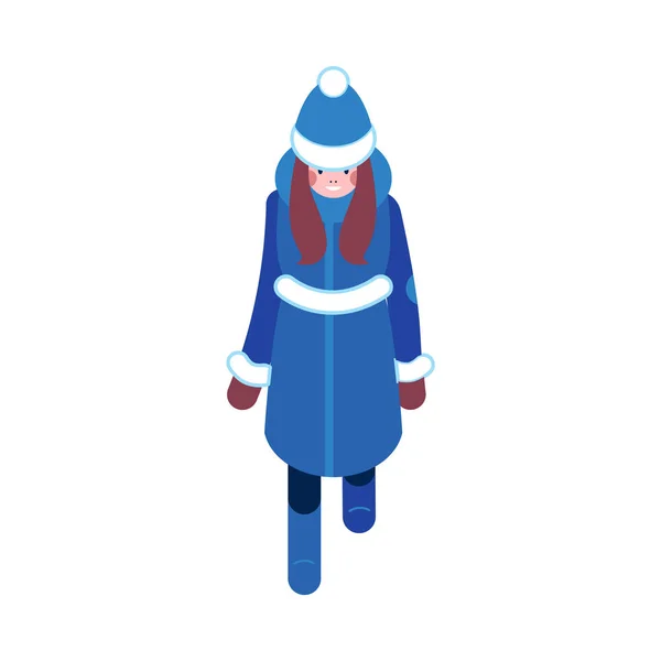 Vector flat sketch woman winter clothing happy — Stock Vector